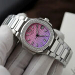 Patek Philippe Imitation Watches Nautilus 7010R Women Purple Pink Dial Bezel Diamonds CZ GR Factory 32mm - Image 3