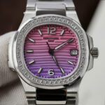 Patek Philippe Imitation Watches Nautilus 7010R Women Purple Pink Dial Bezel Diamonds CZ GR Factory 32mm - Image 5