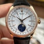 Rolex Cellini Moonphase 50535 Rose Gold Replica Watches Black Leather Strap KZ Factory 39mm - Image 3