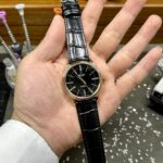 Rolex Replica Watch Cellini Time 50505 Black Dial Leather Strap 39mm