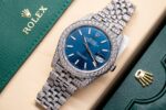 Rolex DateJust 126334 Replica Watch Blue Dial Full Diamond Moissanite 41mm - Image 3