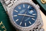 Rolex DateJust 126334 Replica Watch Blue Dial Full Diamond Moissanite 41mm - Image 5