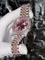 Rolex Replica Watch DateJust With Full Moissanite Diamond Pink Dial 41mm - Image 3