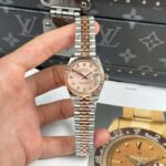 Rolex DateJust Women Demi Rose Gold Replica Watches Pink Dial THB Factory 31mm