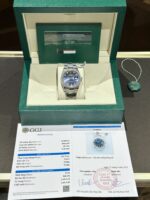 Rolex DateJust Replica Watch With Moissanite Diamond Blue Dial Clean 41mm