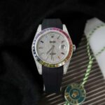 Rolex DateJust Rainbow Fake Watch Rubber Strap 41mm