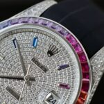 Rolex DateJust Rainbow Fake Watch Rubber Strap 41mm - Image 6