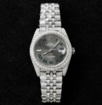 Rolex DateJust Best Copies Watch Dial Wimbledon Custom Full Moissanite Diamonds 41mm - Image 2