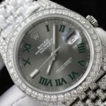 Rolex DateJust Best Copies Watch Dial Wimbledon Custom Full Moissanite Diamonds 41mm - Image 4