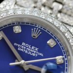 Rolex DateJust Blue Dial Copies Watches Custom Moissanite Diamonds 36mm - Image 5