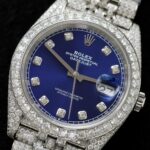 Rolex DateJust Blue Dial Copies Watches Custom Moissanite Diamonds 36mm - Image 4