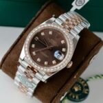Rolex DateJust  Men Chocolate Dial Replica Watches Bezel Diamonds Moissanite Clean Factory 41mm - Image 3