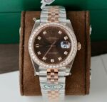 Rolex DateJust  Men Chocolate Dial Replica Watches Bezel Diamonds Moissanite Clean Factory 41mm - Image 4