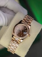 Rolex DateJust Women Copies Watches Gold Wrapped Chocolate Dial GM Factory 28mm - Image 3