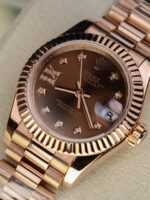 Rolex DateJust Women Copies Watches Gold Wrapped Chocolate Dial GM Factory 28mm - Image 4