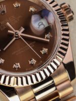 Rolex DateJust Women Copies Watches Gold Wrapped Chocolate Dial GM Factory 28mm - Image 6