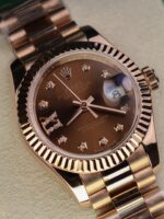 Rolex DateJust Women Copies Watches Gold Wrapped Chocolate Dial GM Factory 28mm - Image 5