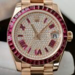 Rolex DateJust Women Custom Gold Wrapped + Ruby Baguette + Diamonds Moissanite 31mm - Image 5
