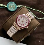 Rolex DateJust Women Custom Gold Wrapped + Ruby Baguette + Diamonds Moissanite 31mm - Image 3