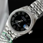 Rolex DateJust Replica Watches Black Dial Bezel Moissanite Diamonds CZ THB Factory 31mm - Image 4