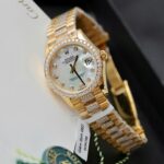Rolex DateJust Women MOP Dial Knock Off Watches 18K Gold Wrapped + Moissanite Diamonds Custom 31mm - Image 3