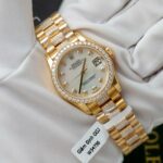 Rolex DateJust Women MOP Dial Knock Off Watches 18K Gold Wrapped + Moissanite Diamonds Custom 31mm - Image 2
