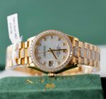 Rolex DateJust Women MOP Dial Knock Off Watches 18K Gold Wrapped + Moissanite Diamonds Custom 31mm - Image 4