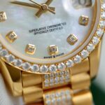 Rolex DateJust Women MOP Dial Knock Off Watches 18K Gold Wrapped + Moissanite Diamonds Custom 31mm - Image 7