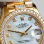 Rolex DateJust Women MOP Dial Knock Off Watches 18K Gold Wrapped + Moissanite Diamonds Custom 31mm - Image 6