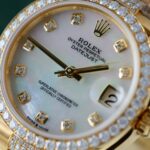 Rolex DateJust Women MOP Dial Knock Off Watches 18K Gold Wrapped + Moissanite Diamonds Custom 31mm - Image 5