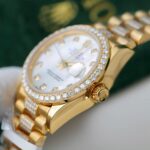 Rolex DateJust Women MOP Dial Knock Off Watches 18K Gold Wrapped + Moissanite Diamonds Custom 31mm - Image 8