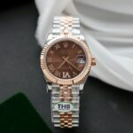 Rolex DateJust Women Demi Rose Gold Replica Watches Chocolate Dial THB Factory 31mm