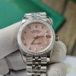 Rolex DateJust Replica Watch Womens Pink Dial Custom Moissanite Diamonds 31mm - Image 5