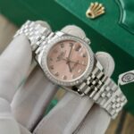 Rolex DateJust Replica Watch Womens Pink Dial Custom Moissanite Diamonds 31mm - Image 3