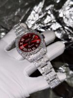 Rolex Best Replica Watch DateJust Supreme Custom Moissanite Diamonds Red Dial 41mm - Image 4