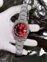 Rolex Best Replica Watch DateJust Supreme Custom Moissanite Diamonds Red Dial 41mm - Image 3