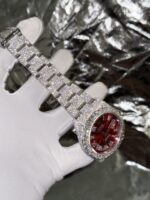 Rolex Best Replica Watch DateJust Supreme Custom Moissanite Diamonds Red Dial 41mm - Image 5