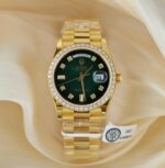Rolex Day-Date 128348 Imitation Watches Green Ombre Dial 18K Gold Wrapped Bezel Moissanite Diamonds Custom 36mm - Image 3