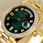 Rolex Day-Date 128348 Imitation Watches Green Ombre Dial 18K Gold Wrapped Bezel Moissanite Diamonds Custom 36mm - Image 6