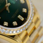 Rolex Day-Date 128348 Imitation Watches Green Ombre Dial 18K Gold Wrapped Bezel Moissanite Diamonds Custom 36mm - Image 9