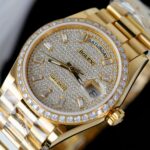 Rolex Day-Date 18K Gold Wrapped + Moissanite Diamonds Copies Watches GM Factory 36mm - Image 6