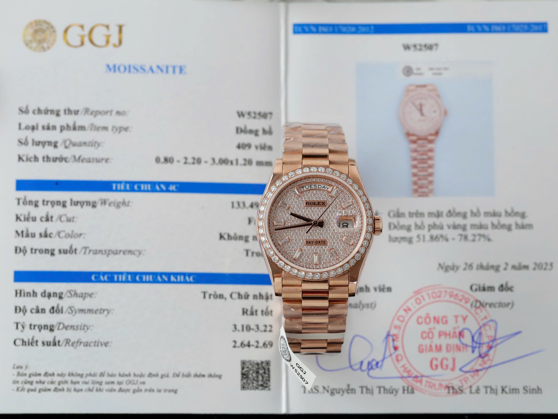 Dong-Ho-Rolex-Day-Date-Che-Tac-Boc-Vang-Hong-Dinh-Kim-Cuong-Tong-Hop-Xuong-GM-36mm-1.jpg Rolex Day-Date Copies Watches 18K Rose Gold Wrapped + Moissanite Diamonds GM Factory 36mm - Image 1