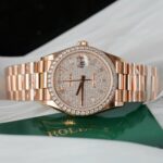 Rolex Day-Date Copies Watches 18K Rose Gold Wrapped + Moissanite Diamonds GM Factory 36mm - Image 3
