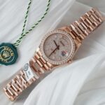 Rolex Day-Date Copies Watches 18K Rose Gold Wrapped + Moissanite Diamonds GM Factory 36mm - Image 2