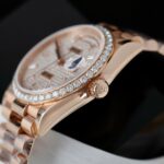 Rolex Day-Date Copies Watches 18K Rose Gold Wrapped + Moissanite Diamonds GM Factory 36mm - Image 9