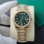 Rolex Day-Date Dial Green Ombre Copies Watch Gold Wrapped + Diamonds Moissanite Custom 36mm - Image 2