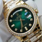 Rolex Day-Date Dial Green Ombre Copies Watch Gold Wrapped + Diamonds Moissanite Custom 36mm - Image 4