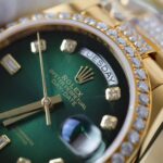 Rolex Day-Date Dial Green Ombre Copies Watch Gold Wrapped + Diamonds Moissanite Custom 36mm - Image 5