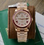 Rolex Best Replica Watch Day-Date Custom Ruby Red & Baguette Moissanite Diamonds GM Factory 40mm