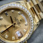 Rolex Fake Watch Day-Date Yellow Dial Custom Moissanite Diamonds 40mm - Image 4
